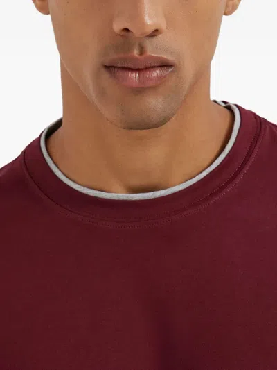 Brunello Cucinelli Cotton Jersey Crew Neck T-shirt With Faux-layering Clothing In Red