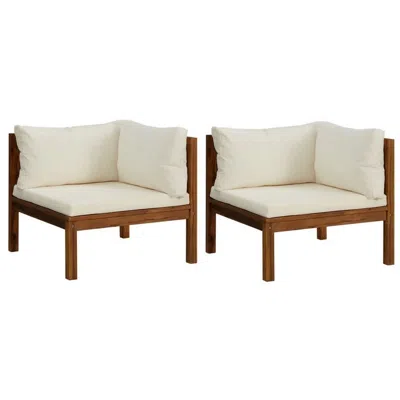 Hivvago Lina 2pc Outdoor Modular Loveseat, Acacia Wood, Cream White Cushions In White