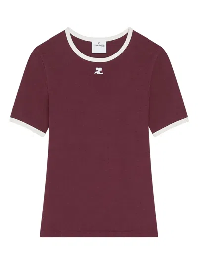 Courrèges Courreges Women Cotton T-shirt With Contrasting Trim In Burgundy