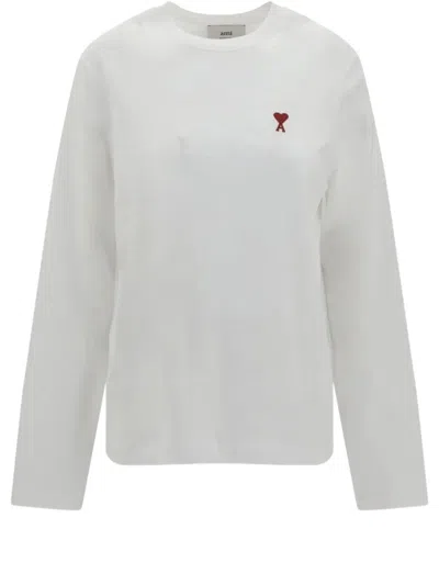 Ami Alexandre Mattiussi Ami Paris Ami De Coeur Logo Embroidered Long-sleeved T-shirt In White