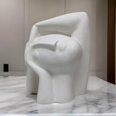 Hivvago 16 Inch Head Figurine Statuette, Contemporary Style White Resin Finish In White