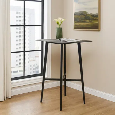 Hivvago Bar Height Table, Laminate Paladina Marble Top, 42 Inch, Rubberwood, Black In Black