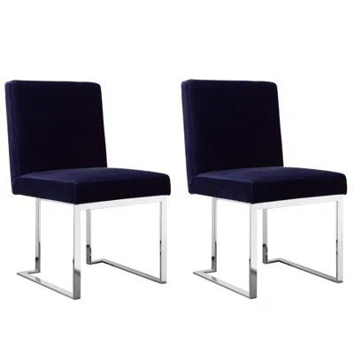 Hivvago Boly 19 Inch Dining Chair, Set Of 2, Navy Blue Velvet, Foam, Chrome Steel In Blue