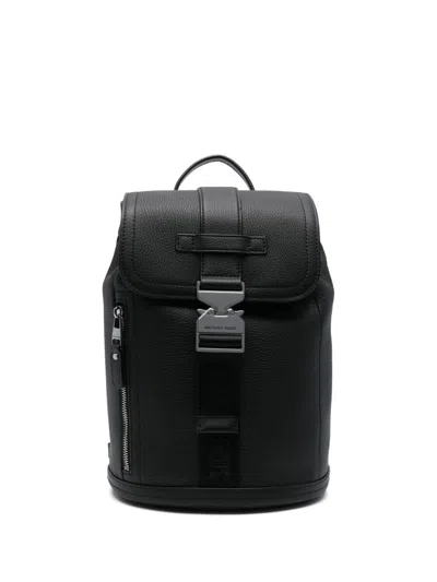 Michael Kors Textured Leather Backpack With Metallic Buckle Closure In Black