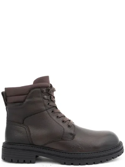 La Conte Rugged Leather Ankle Boots With Side Zipper In Brown
