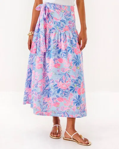 Lilly Pulitzer Corina Cotton Midi Skirt In Blue Multi In Animal Print