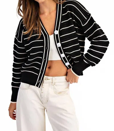 Eesome Textured Open Stitch Striped Knit Cardigan In Black In Animal Print