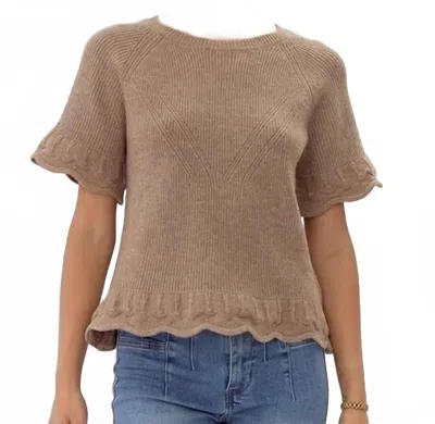 Jodifl Jayla Scalloped Detailed Short Sleeve Sweater In Taupe In Multi
