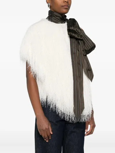 Dries Van Noten Asymmetric Sleeveless Top Fringe Detail In White