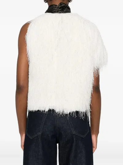 Dries Van Noten Asymmetric Sleeveless Top Fringe Detail In White