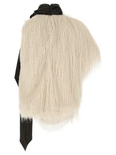 Dries Van Noten Asymmetric Striped Scarf Top Fringe Detailing In Neutral