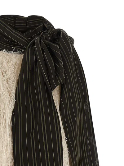 Dries Van Noten Asymmetric Striped Scarf Top Fringe Detailing In Neutral