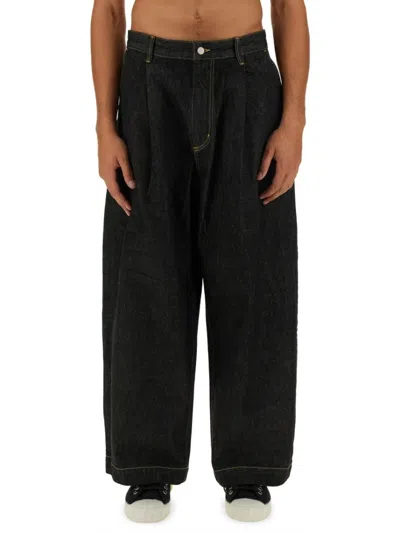 Studio Nicholson Relaxed Wide-leg Denim Pants With High Waist In Black