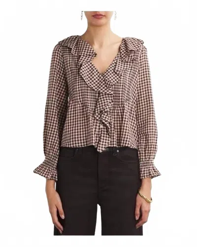 Doen Hardy Delphine Printed Ruffled Blouse In Plaid In Burgundy
