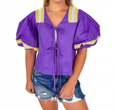 Queen Of Sparkles Licensed Lsu Cotton Front Tie Jersey Top In Purple In Purple