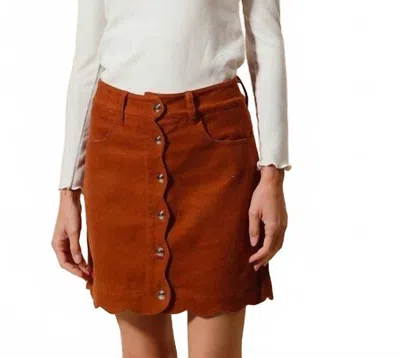So Me Corduroy Connie Scalloped Corduroy Front Button Skirt In Rust In Brown