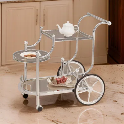 Hivvago Elegant Metal Frame Serving Cart, Silver In Metallic