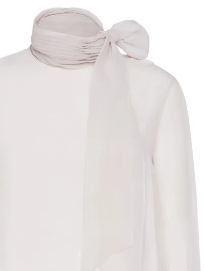 Brunello Cucinelli Crispy Silk Pussybow Blouse With Beads Clothing In White