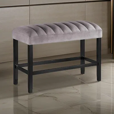 Hivvago Marcus 38 Inch Counter Height Bench, Wood Frame, Fabric Upholstery, Gray In Gray