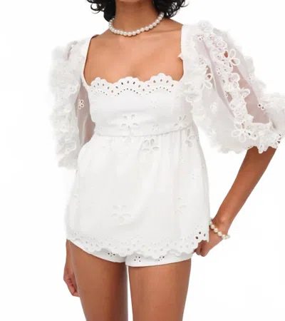 For Love & Lemons Daisy Eyelet Blouse In White In White