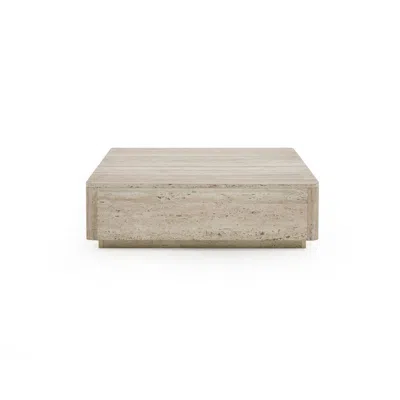 Hivvago Lia 39 Inch Coffee Table, Square Travertine Stone Finish Laminated Top In Gray
