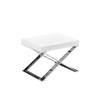 Hivvago Rix 21 Inch Side End Table, 1 Drawer, X Shape Steel Legs, White Wood Top In White