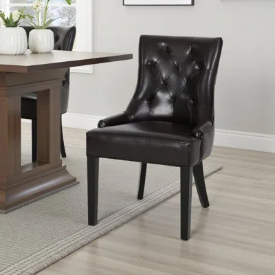Hivvago Chen Dining Chair Set Of 2, Sloped Arms, Tufted Brown Faux Leather In Black