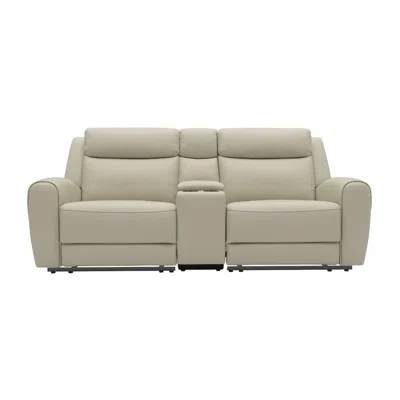Hivvago Cobe Manual Recliner Loveseat, 41 Inch, Center Console, Grain Beige Leather In Gray