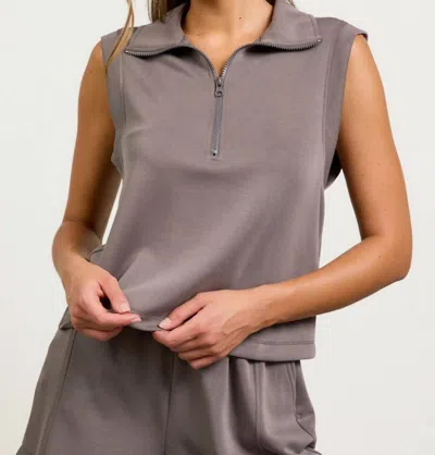 Skies Are Blue Savannah Scuba Sleeveless Top In Charcoal Mole In Multi