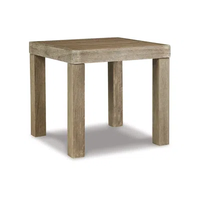 Hivvago Fayi 22 Inch Outdoor End Table, Square Slatted Design, Natural Brown Finish In Brown