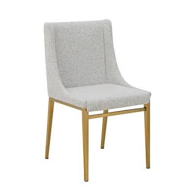 Hivvago Cid Kinn 19 Inch Dining Chair Set Of 2, Light Gray Polyester, Brass Steel In White