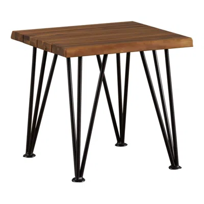 Hivvago Zion Outdoor Accent Table, 18 Inch Square, Hairpin Legs, Brown Wood In Black
