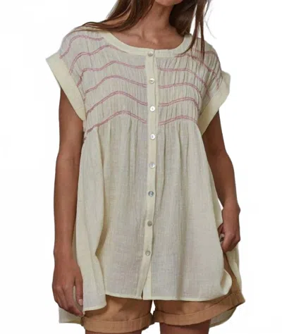 By Together Woven Cotton Buttondown Round Neck Sleeveless Tunic In Cream In Neutral