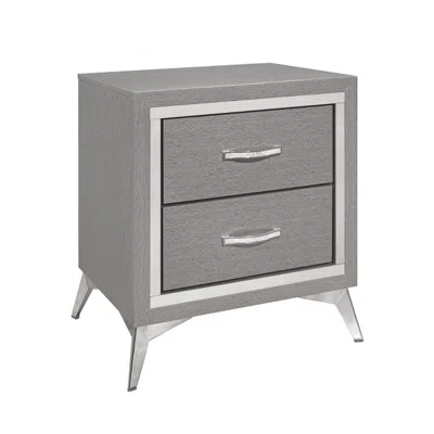 Hivvago Haya 24 Inch 2 Drawer Nightstand, Embossed Smooth Gray Wood, Silver Trim In Gold