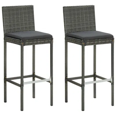 Hivvago Outdoor Barstool Chair Set Of 2, Gray Rattan, Black Fabric Cushions In Black