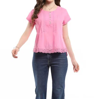 Parsley & Sage Pleats And Lace Short Sleeve Top In Pink In Pink