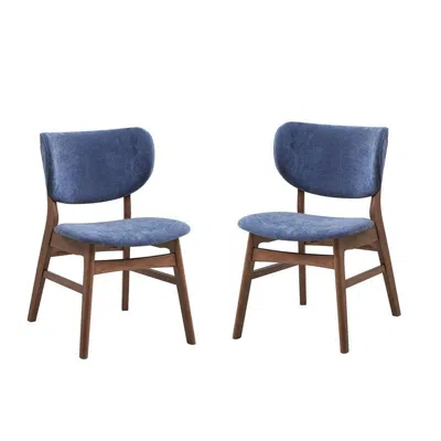 Hivvago Evis 23 Inch Side Dining Chair Set Of 2, Walnut Brown, Soft Blue Fabric In Brown