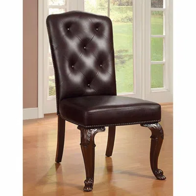 Hivvago Bellagio Traditional Side Chair With Leather Upholstery, Set Of 2 In Brown