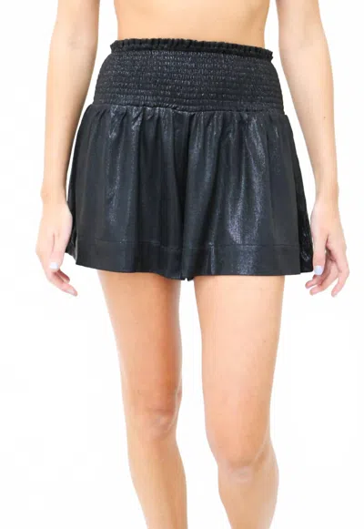 Sewn And Seen Jeanie Metallic Smocked High Waisted Game Day Shorts In Black In Black
