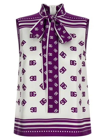 Dolce & Gabbana Allover Printed Sleeveless High Neck Top In Purple