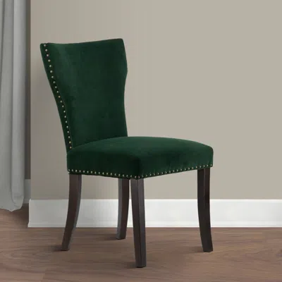 Hivvago Devi 25 Inch Curved Dining Chair, Green Velvet Upholstery, Nailhead Trim In Green