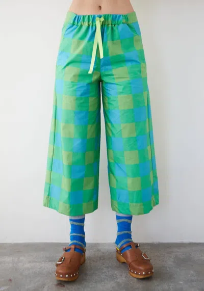 Dr Bloom Bomba Wide Leg Pants In Green Gingham In Animal Print