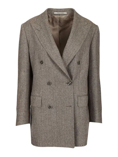 Tagliatore Double Breasted Tweed Blazer Jackets Grey In Multi