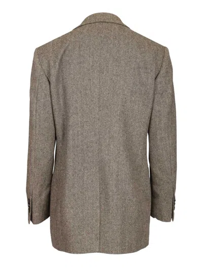 Tagliatore Double Breasted Tweed Blazer Jackets Grey In Multi