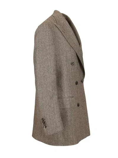 Tagliatore Double Breasted Tweed Blazer Jackets Grey In Multi