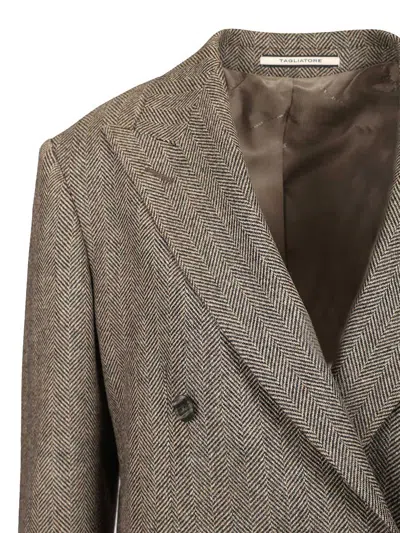 Tagliatore Double Breasted Tweed Blazer Jackets Grey In Multi
