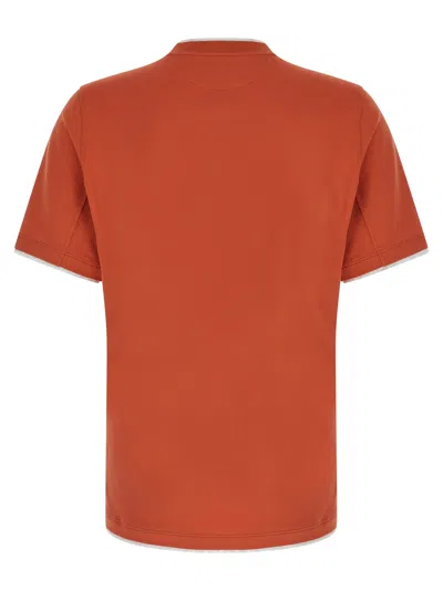 Brunello Cucinelli Cotton Jersey Crew Neck T-shirt With Faux-layering Clothing In Orange