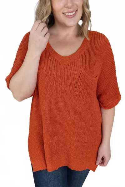 Michelle Mae Annie Open Knit Top In Pumpkin In Orange