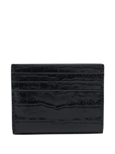 Tom Ford Card Holder In Shiny Crocodile Print Leather In Black
