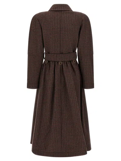 Chloé Chloe Houndstooth Double-breasted Belted Wool Coat In Brown